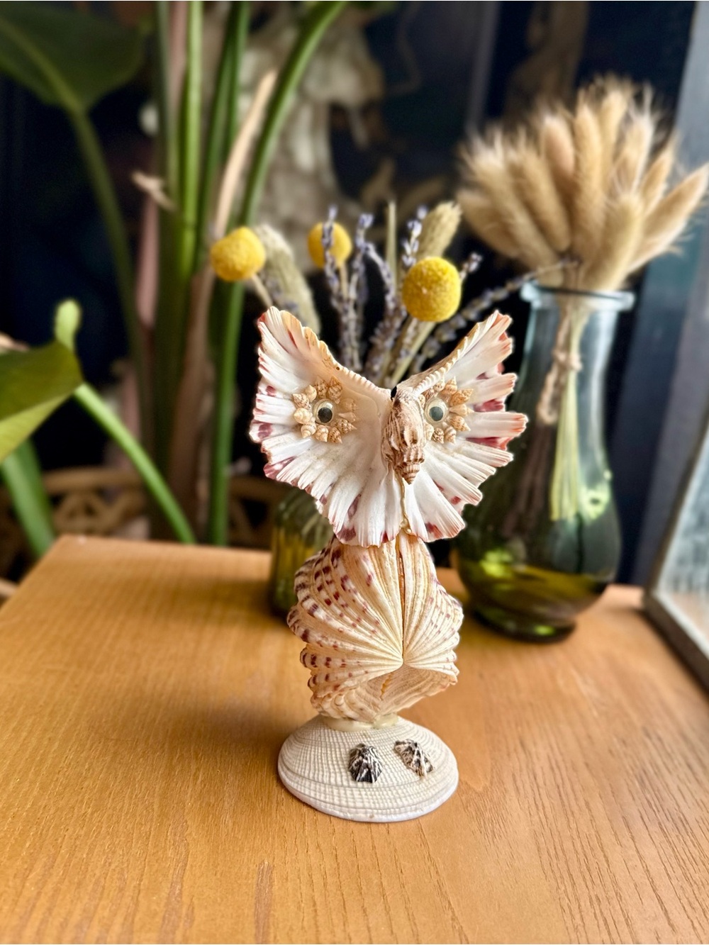 Handcrafted Vintage Seashell Owl Sculpture